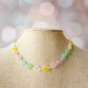 Pastel Rainbow Daisy Beaded Necklace